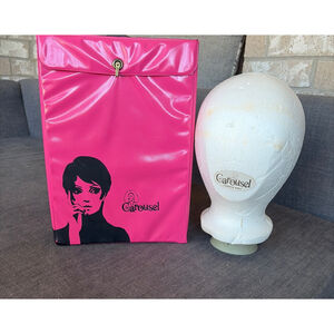 Vtg Women's Carousel Pink & Black Wig Carrier Case with Mannequin Head